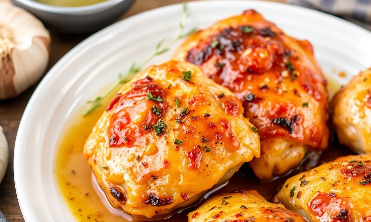 Sweet savory honey garlic baked chicken thighs.