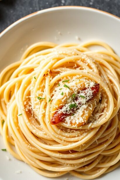Quick creamy garlic parmesan angel hair pasta recipe.