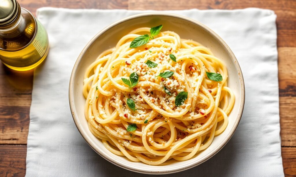 Quick creamy garlic parmesan angel hair pasta, ready in minutes.