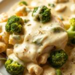 Creamy chicken broccoli alfredo bake: comfort food classic.