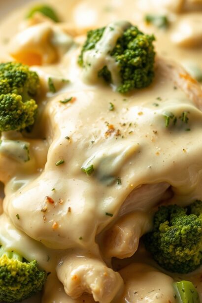 Creamy chicken broccoli alfredo bake: comfort food classic.