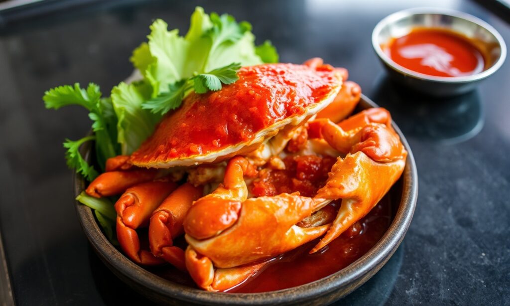 Singapore Chili crab: a spicy seafood delight unveiled.