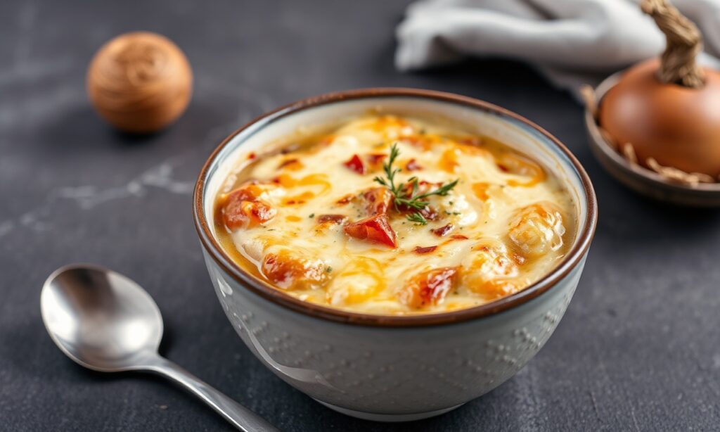 Indulge rich, cheesy French onion soup gratinee at home.