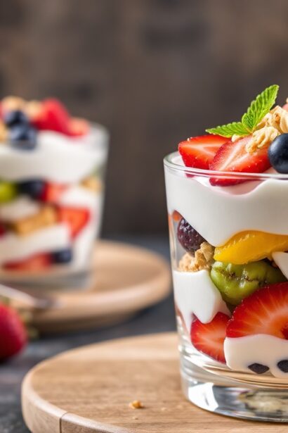 Quick colorful fruit and yogurt parfaits, ready in minutes.