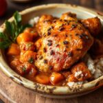 Fiery Moroccan chicken tagine with sweet apricots, a delicious dish.