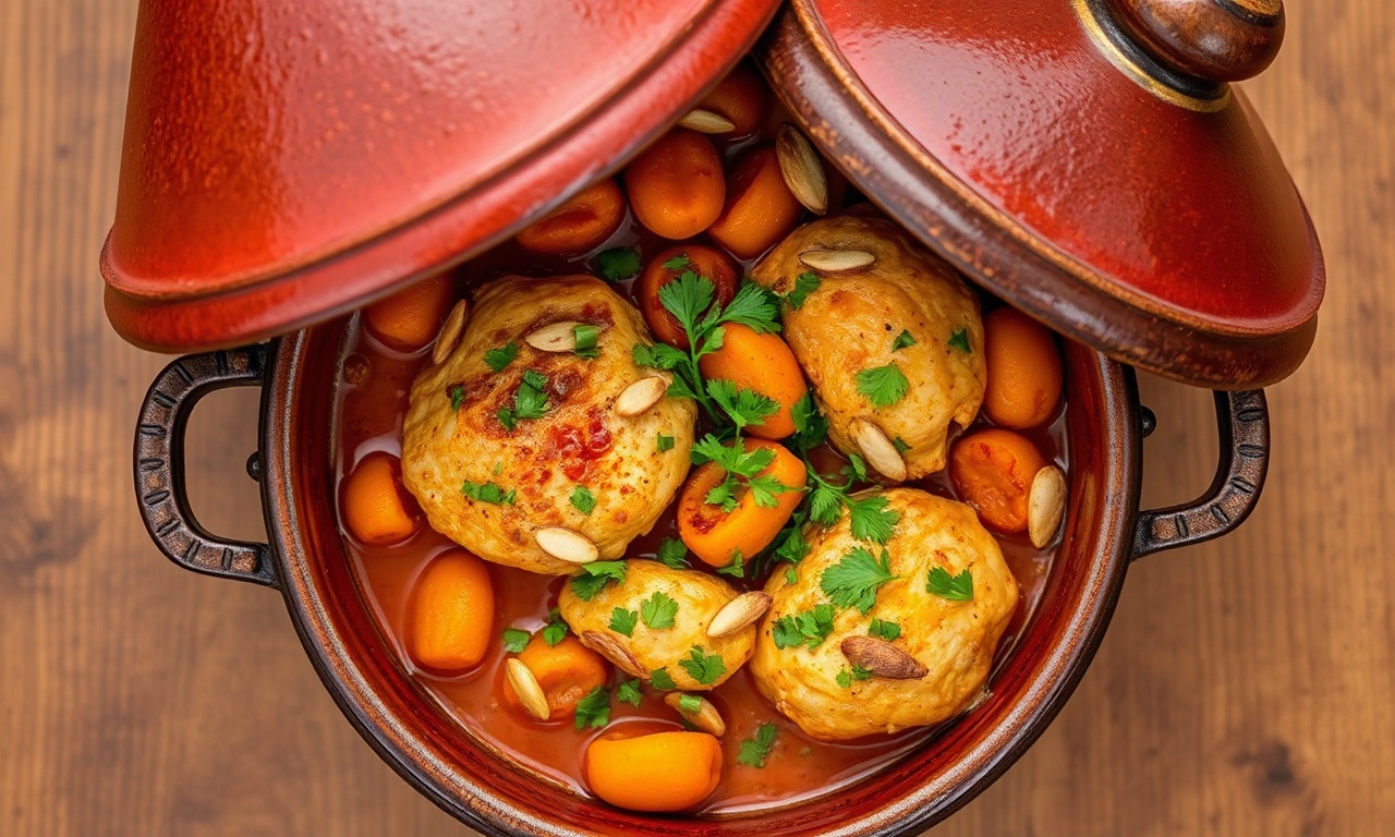 Fiery Moroccan — A close-up overhead shot of a rustic Moroccan tagine pot, its conical