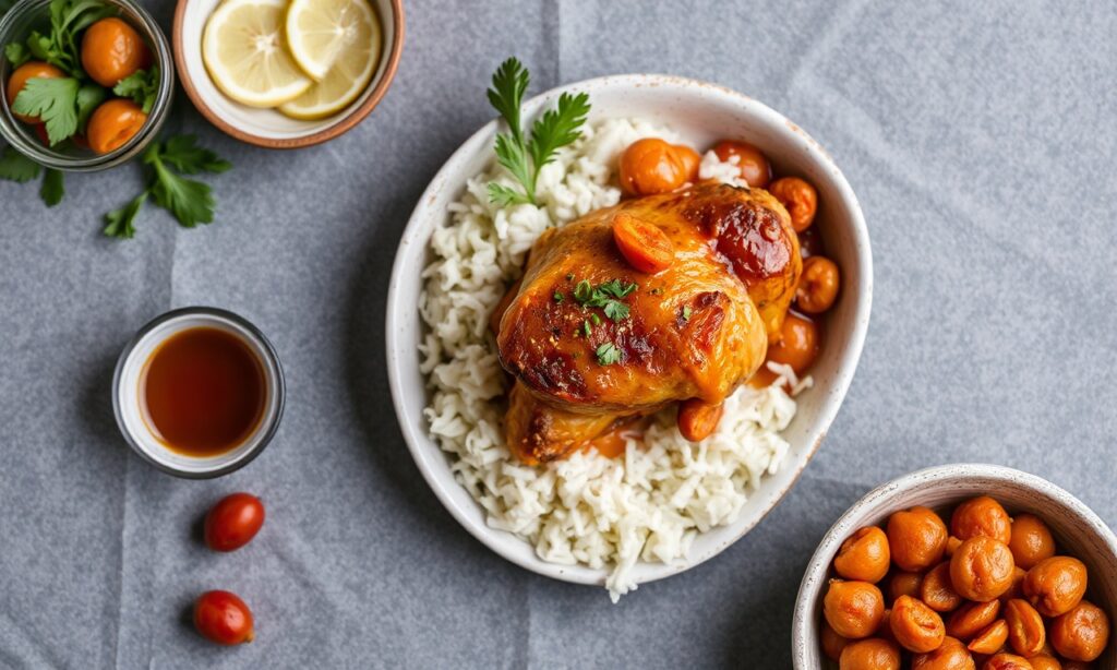 Fiery Moroccan chicken tagine with sweet apricots, a flavorful tradition.
