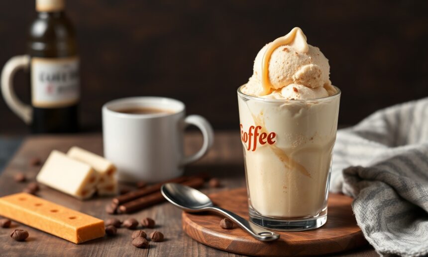 Creamy no-churn coffee toffee ice cream, sweet and simple recipe.