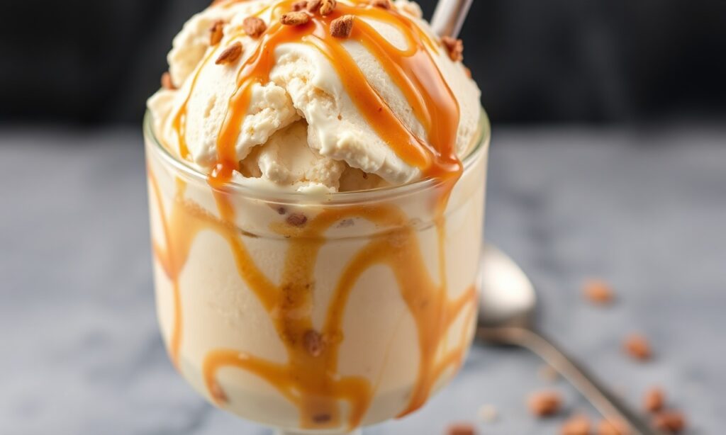 Creamy no-churn coffee toffee ice cream, a sweet and simple treat.