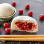 Delicious sweet red bean mochi: Japan's soft delight closeup.