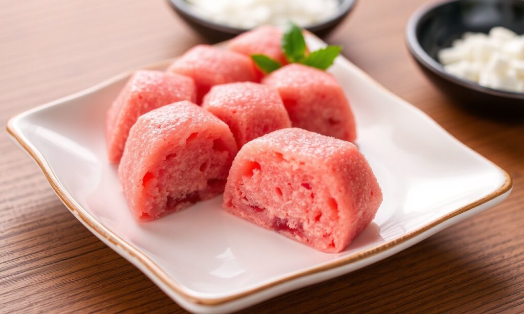 Delicious sweet red bean mochi, soft Japanese delight.