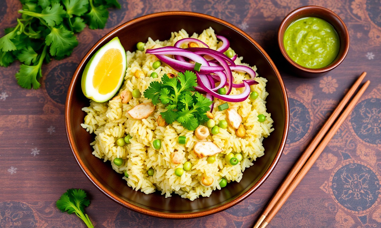 Wholesome Thai green curry fried rice, a vibrant and healthy dish.
