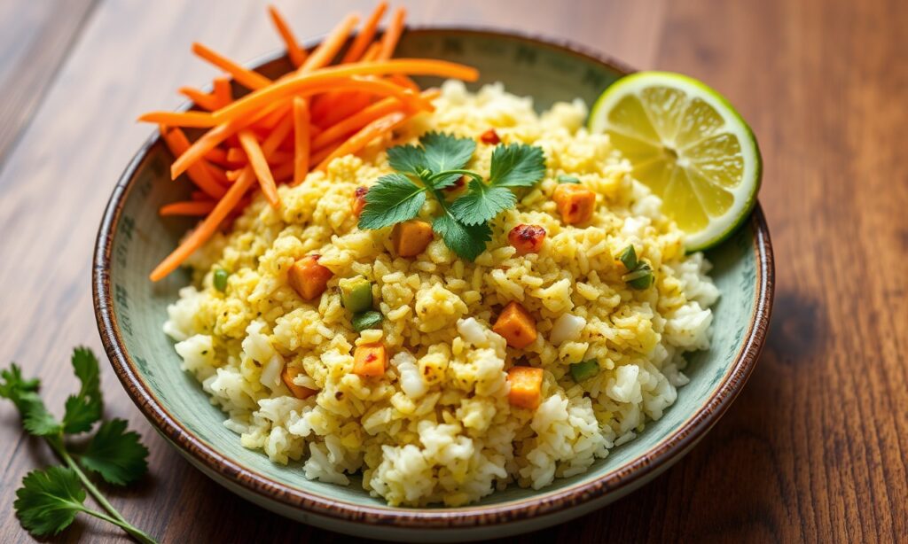 Wholesome Thai green curry fried rice with vibrant colors and aromas.