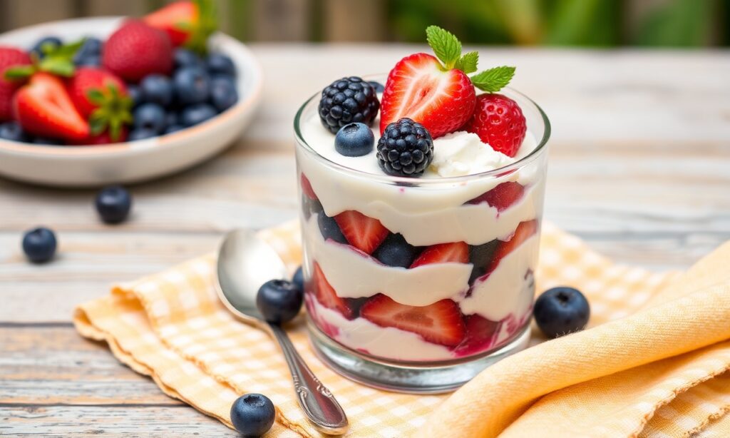 Delightful summer berry pudding with fresh seasonal fruits.