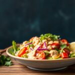 Crisp Thai crunch salad with creamy peanut dressing.