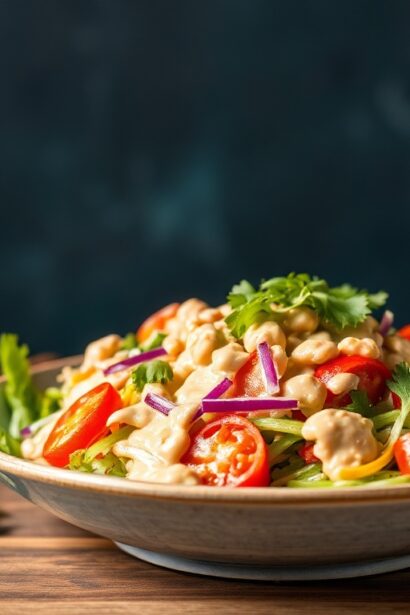 Crisp Thai crunch salad with creamy peanut dressing.