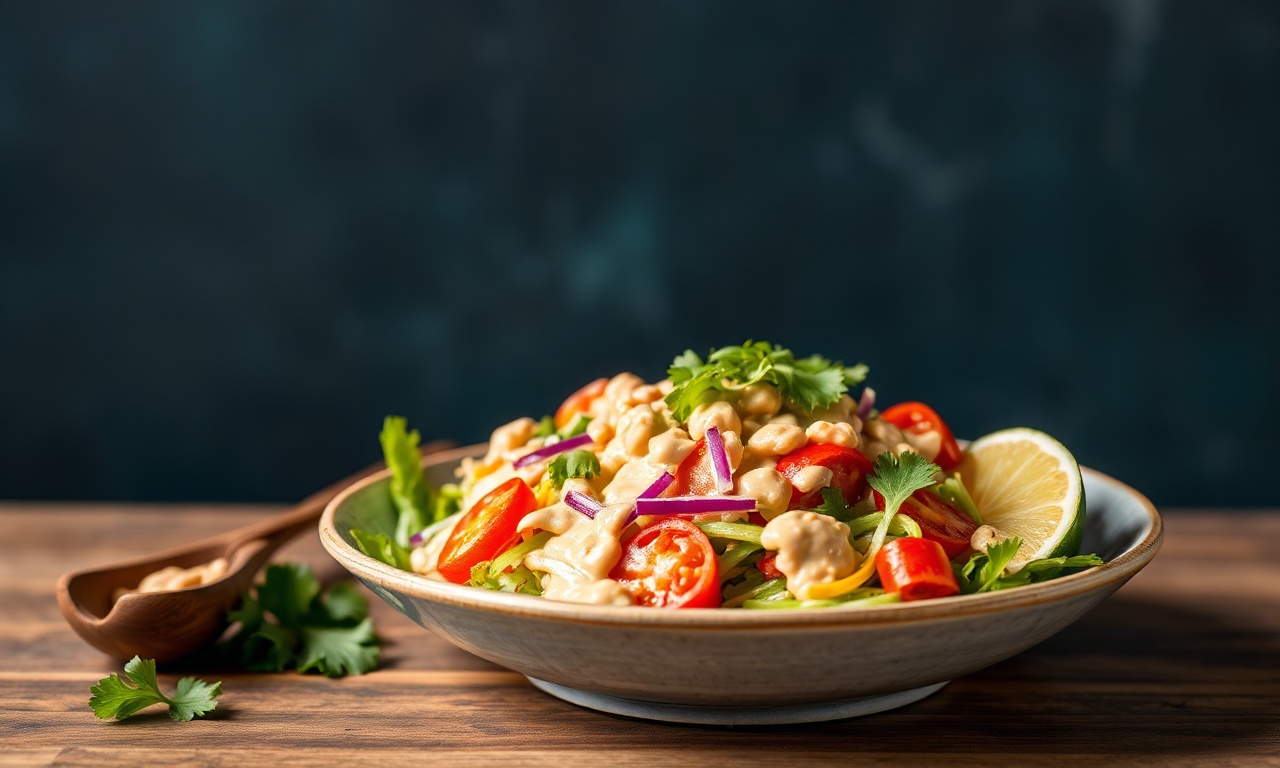 Crisp Thai crunch salad with creamy peanut dressing.