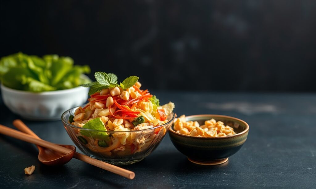 Crisp Thai Crunch salad with creamy peanut dressing.