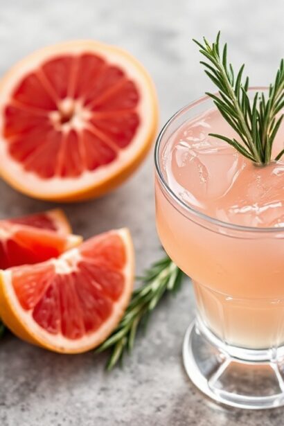 Delicious Rosemary and grapefruit cocktail, zesty herbal twist.