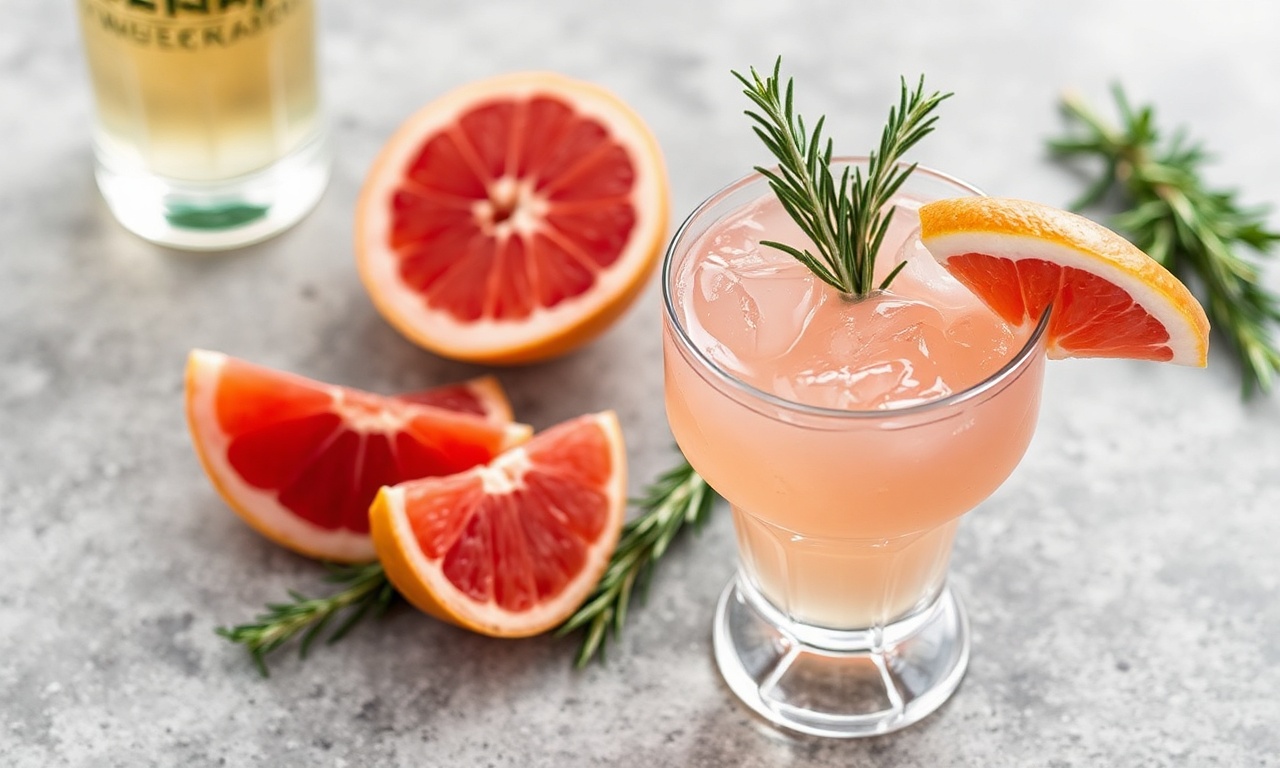 Delicious Rosemary and grapefruit cocktail, zesty herbal twist.