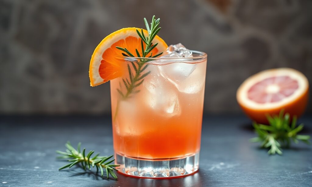Delicious rosemary grapefruit Greyhound cocktail: zesty, herbal, bright citrus.