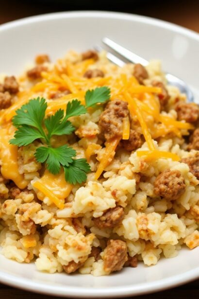 Quick easy cheesy beef rice skillet recipe.