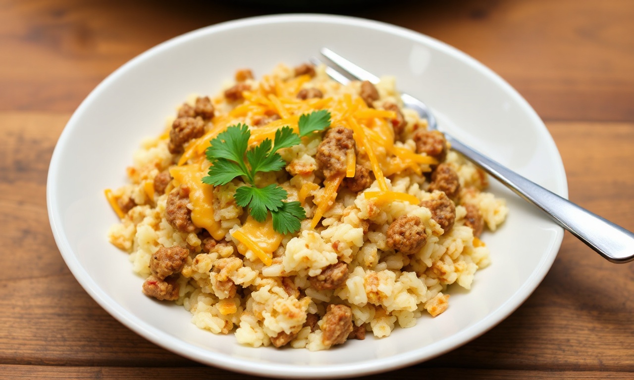 Quick easy cheesy beef rice skillet recipe.