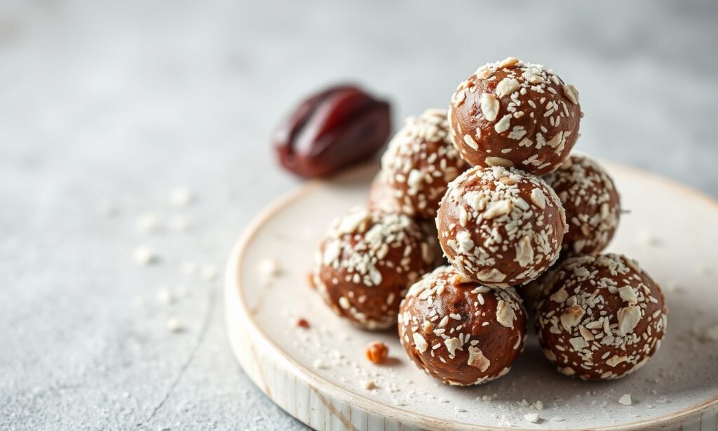 No-bake coconut date power bites for natural energy and vitality.