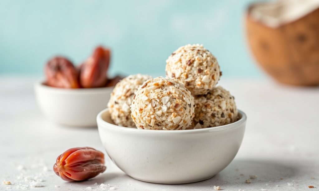 No-bake coconut date power bites for a natural energy boost.