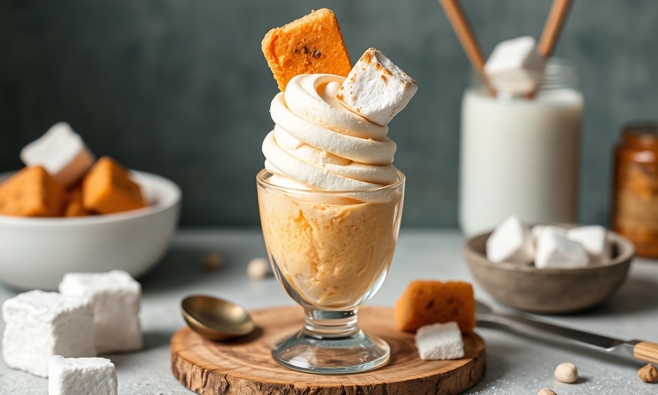Delicious sweet potato and toasted marshmallow ice cream delight.