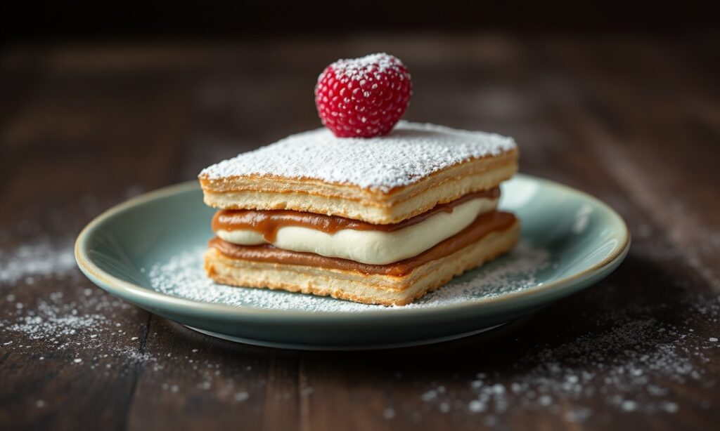Irresistible Mille-feuille: creamy, layered puff pastry delight.