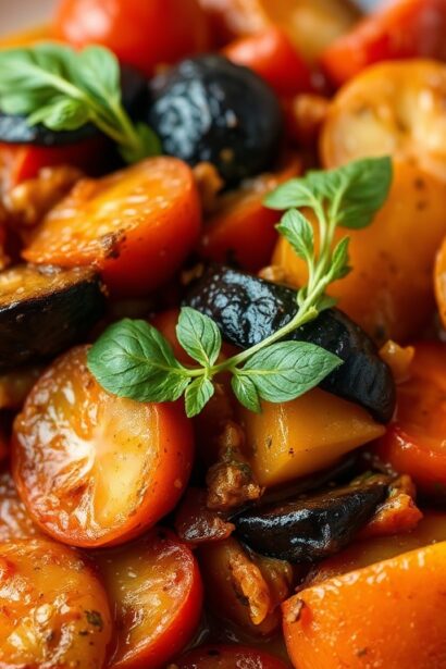 Savor classic ratatouille delight: vibrant, fresh French vegetable stew.