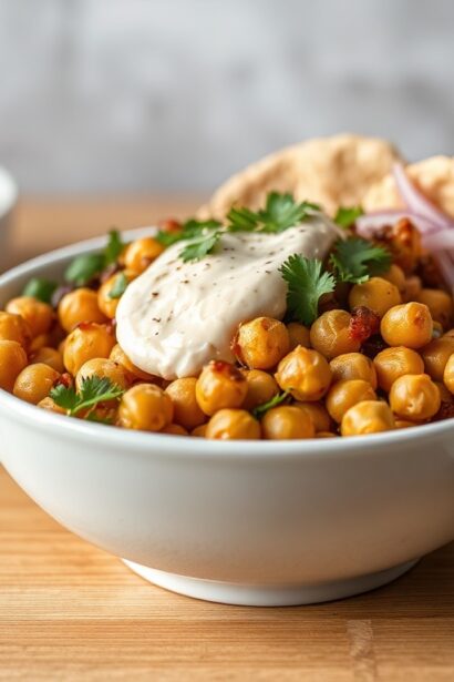 Delicious chickpea shawarma bowl with creamy tahini sauce.