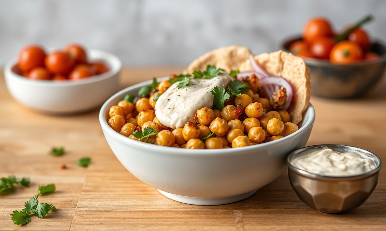 Delicious chickpea shawarma bowl with creamy tahini sauce.