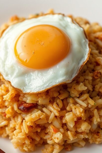 Savory fried rice topped with a perfectly fried egg.