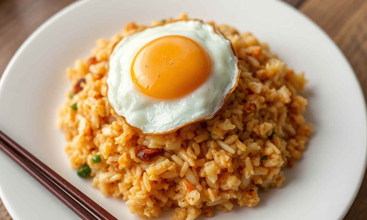 Savory fried rice topped with a perfectly fried egg.