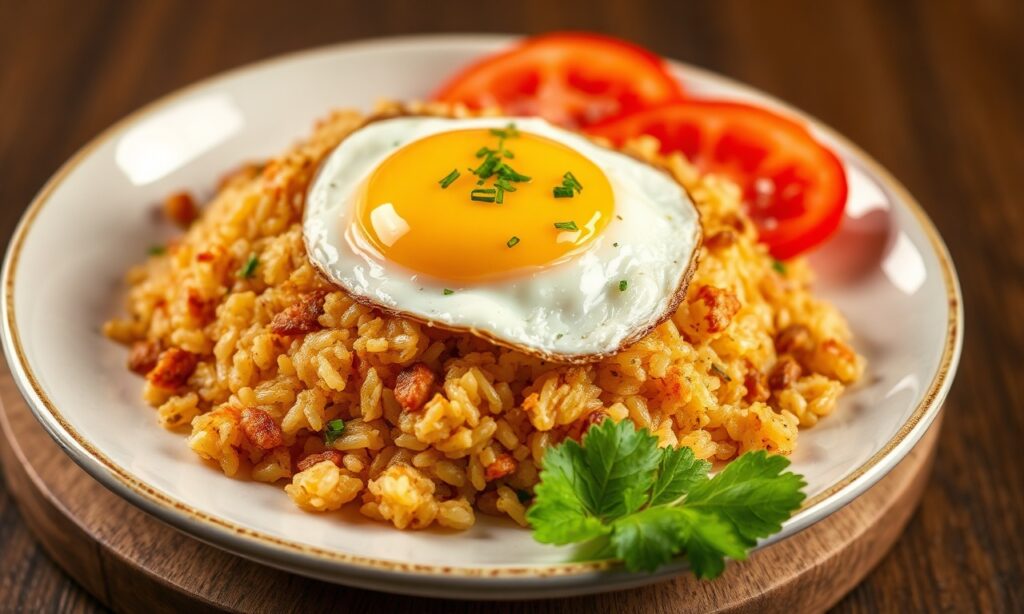 Savory fried rice with a perfect, crowning egg.