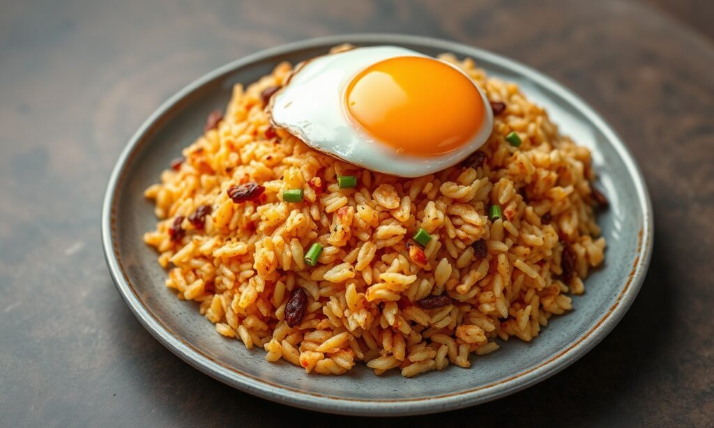 Savory fried rice with perfect egg, a comforting meal.