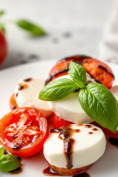 Fresh Caprese salad with cherry tomatoes and balsamic glaze.