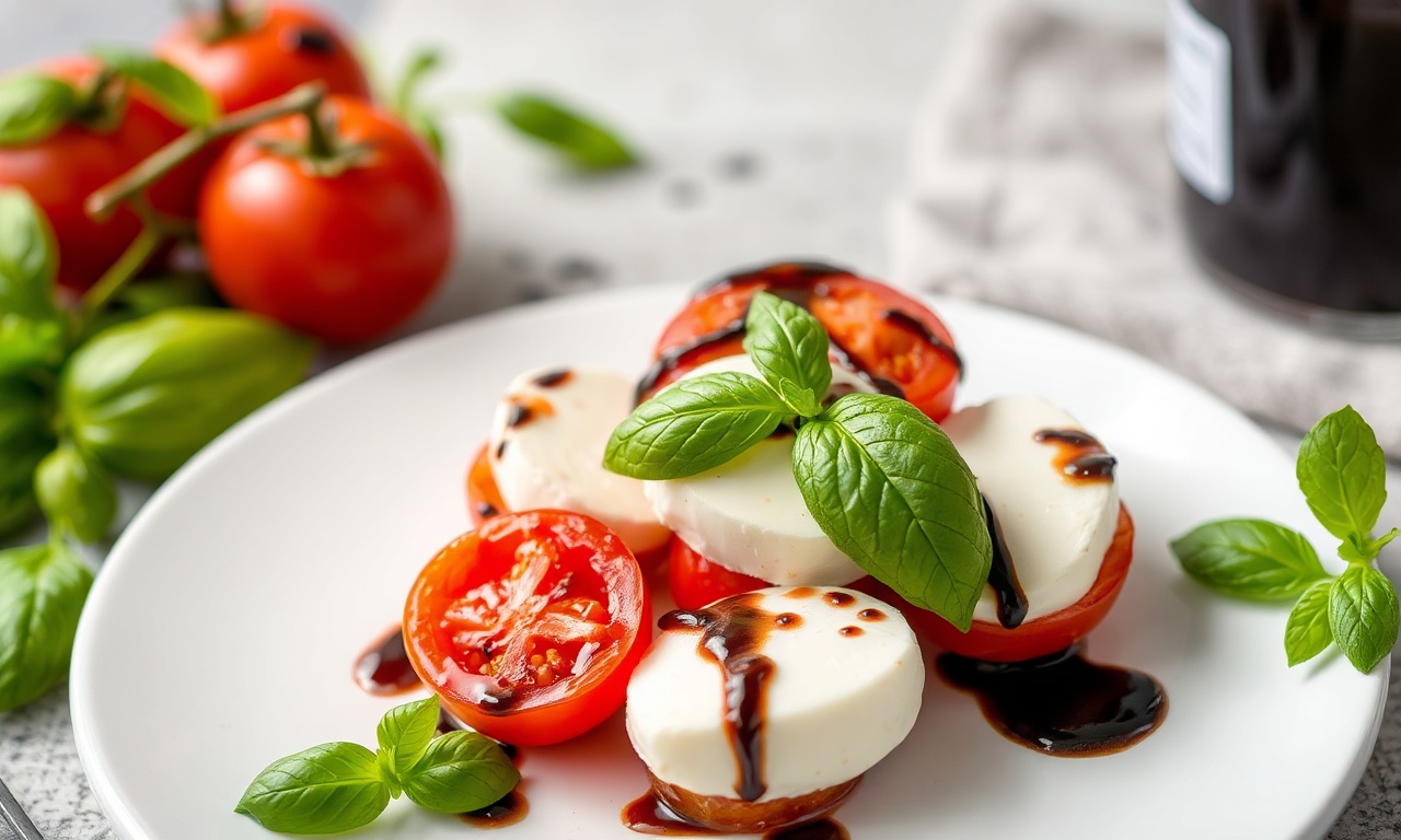 Fresh Caprese salad with cherry tomatoes and balsamic glaze.