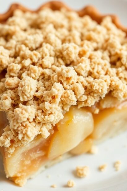 Heavenly apple crumble pie with irresistible streusel topping.