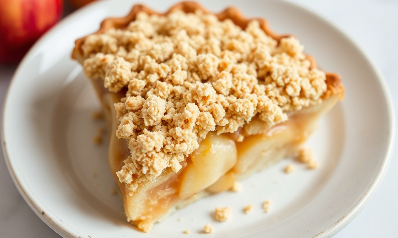 Heavenly apple crumble pie with irresistible streusel topping.