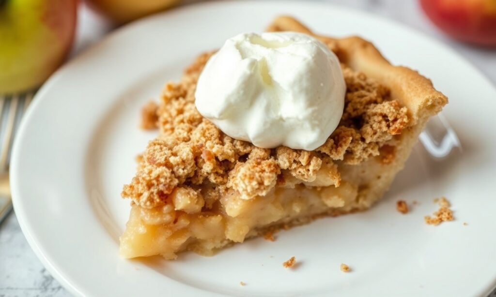 Heavenly Apple crumble pie with irresistible streusel topping.