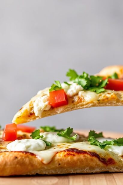 Gourmet taco pizza with goat cheese and cilantro-lime.