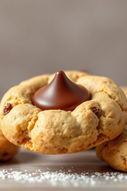 Irresistible peanut butter blossom cookies with chocolate kiss.