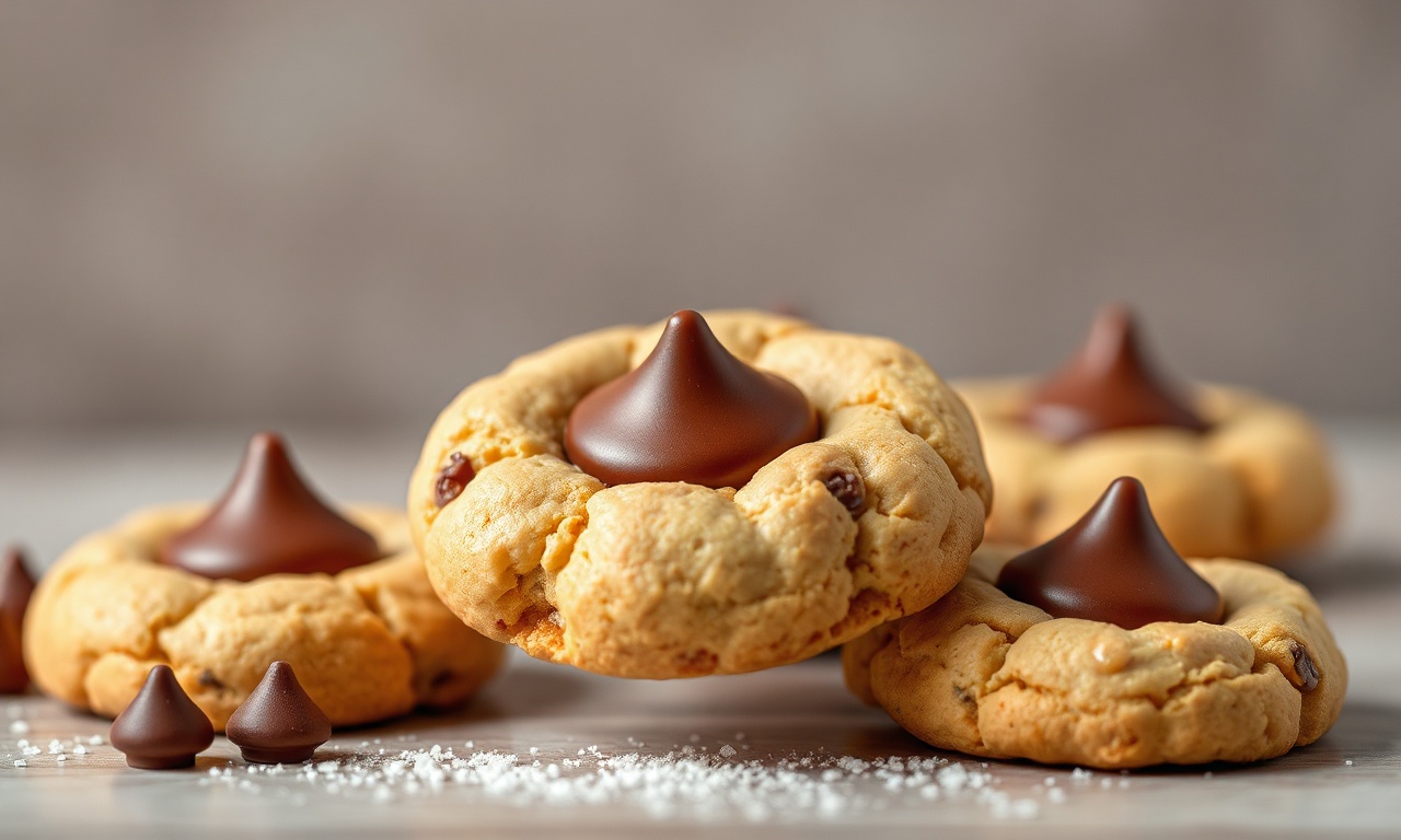 Irresistible peanut butter blossom cookies with chocolate kiss.