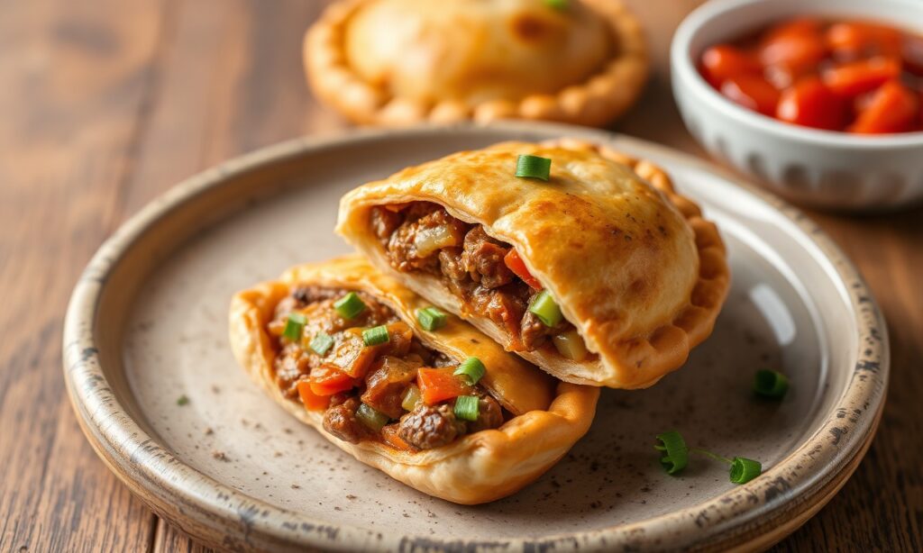 Hearty beef and veggie hand-pies, savory homemade comfort food.