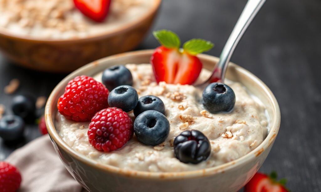 Energizing overnight oats with chia and berries recipe.