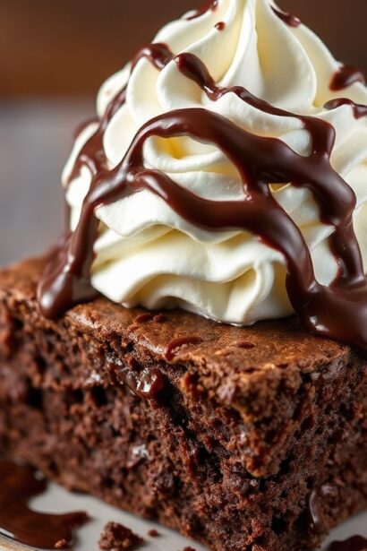 Decadent brownie sundae with hot fudge and whipped cream bliss.