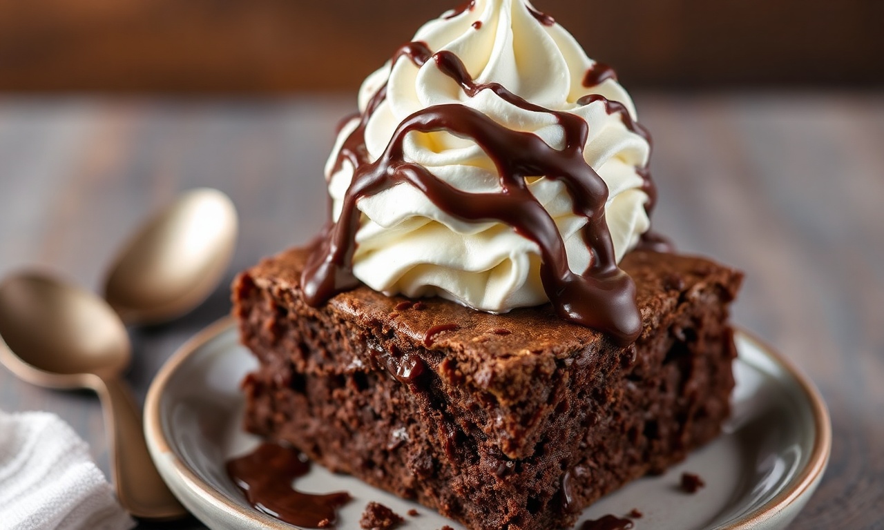 Decadent brownie sundae with hot fudge and whipped cream bliss.